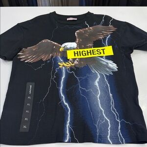 Palm Angels Black Tee with Blue and Brown Design